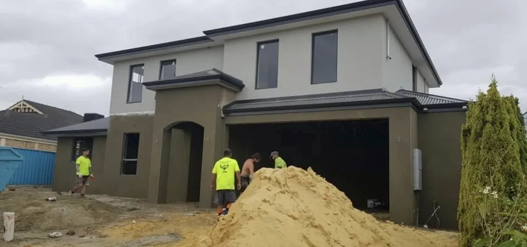 Crew on site at the rendered home